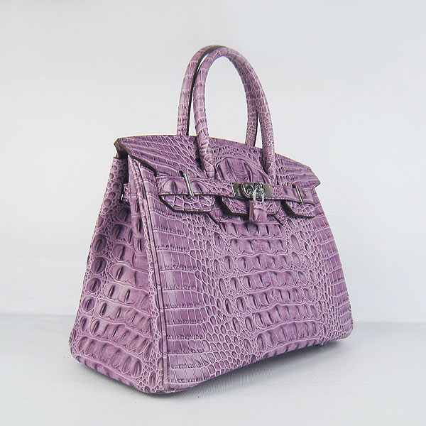 Replica Hermes Birkin 30CM Crocodile Head Veins Bag Purple 6088 On Sale - Click Image to Close